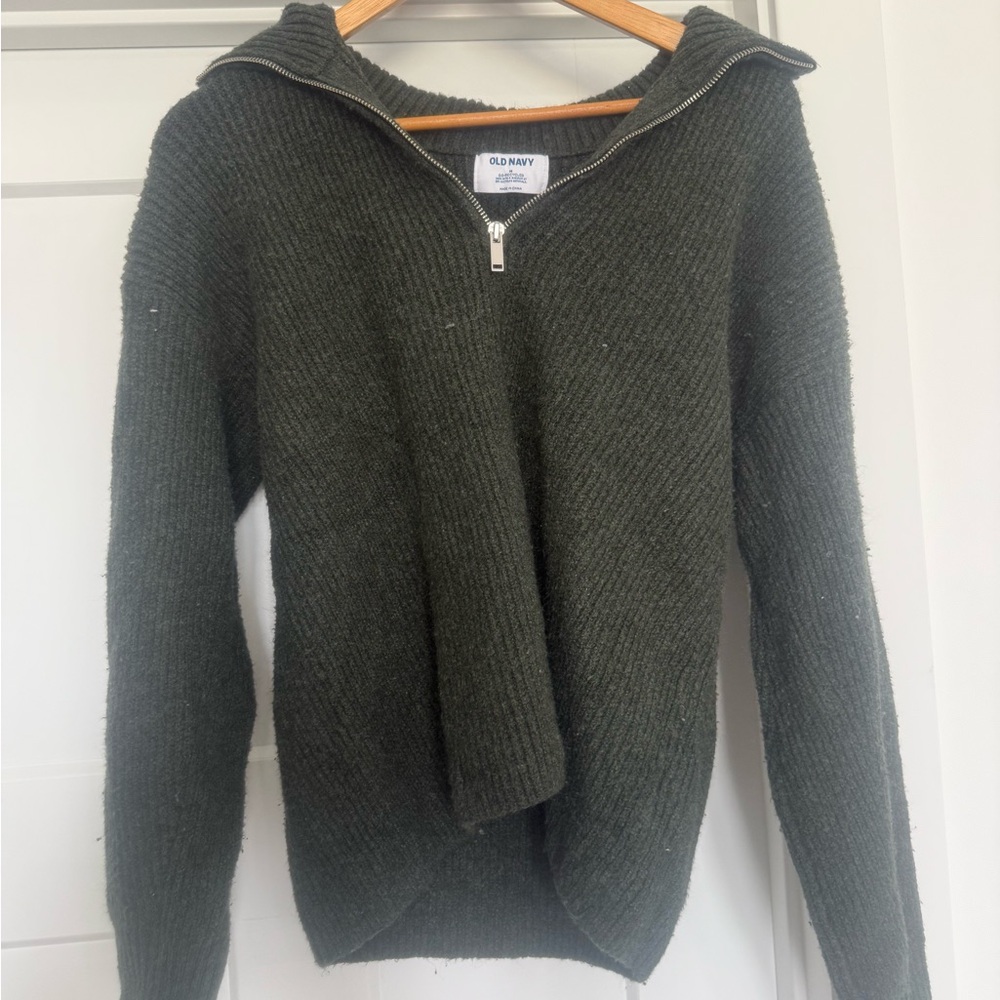 Old Navy Dark Olive Half-Zip Ribbed Sweater